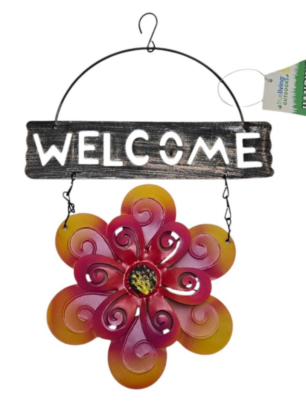 NWT Metal Welcome Sign Flower Hanging Rustic Outdoor Wall Decor Garden Porch